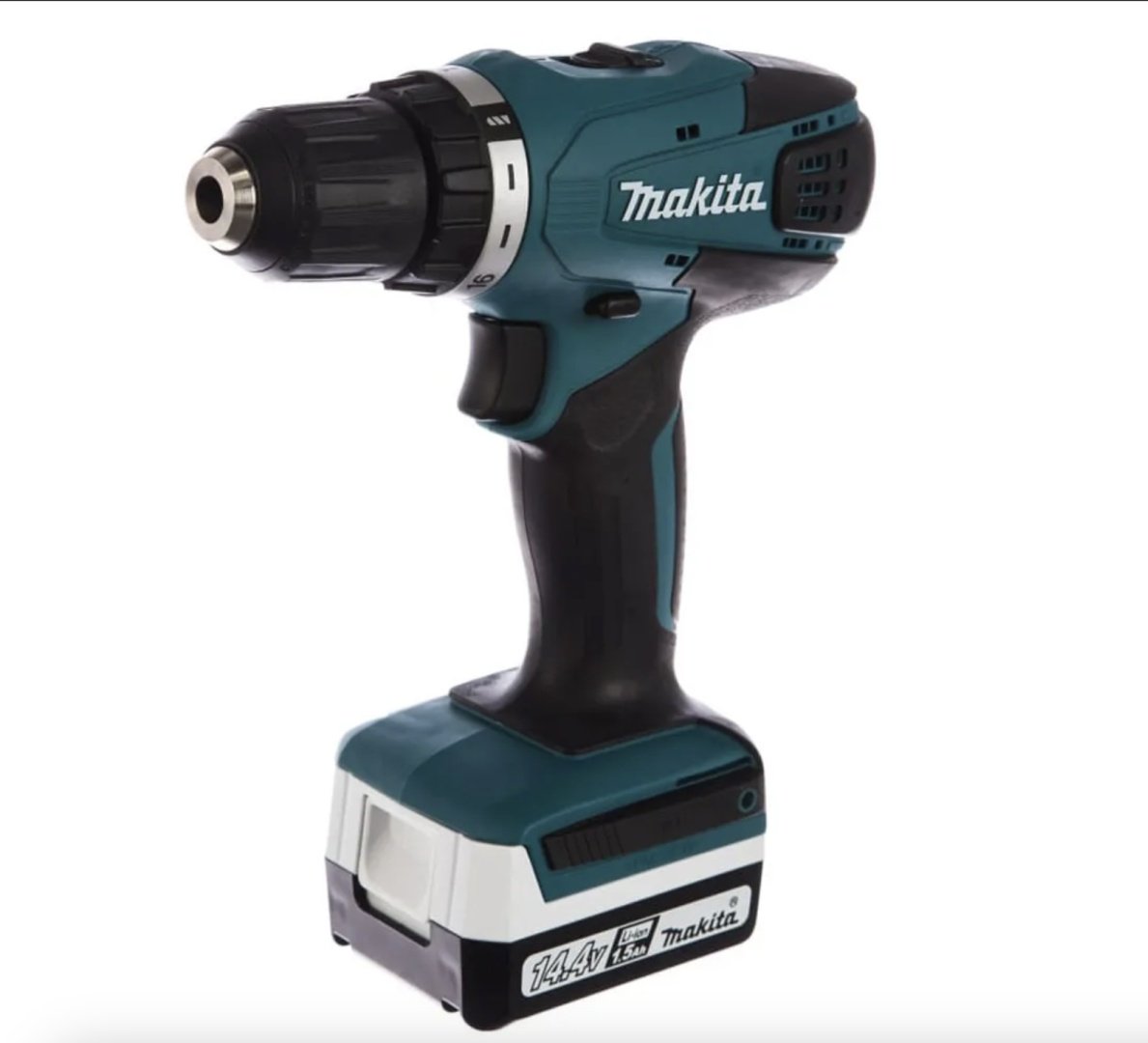 Makita дрель-шуруповерт DF347DWE 1.5 Ач (кейс, зарядное устройство, два аккумулятора) 14.4 В купить,0