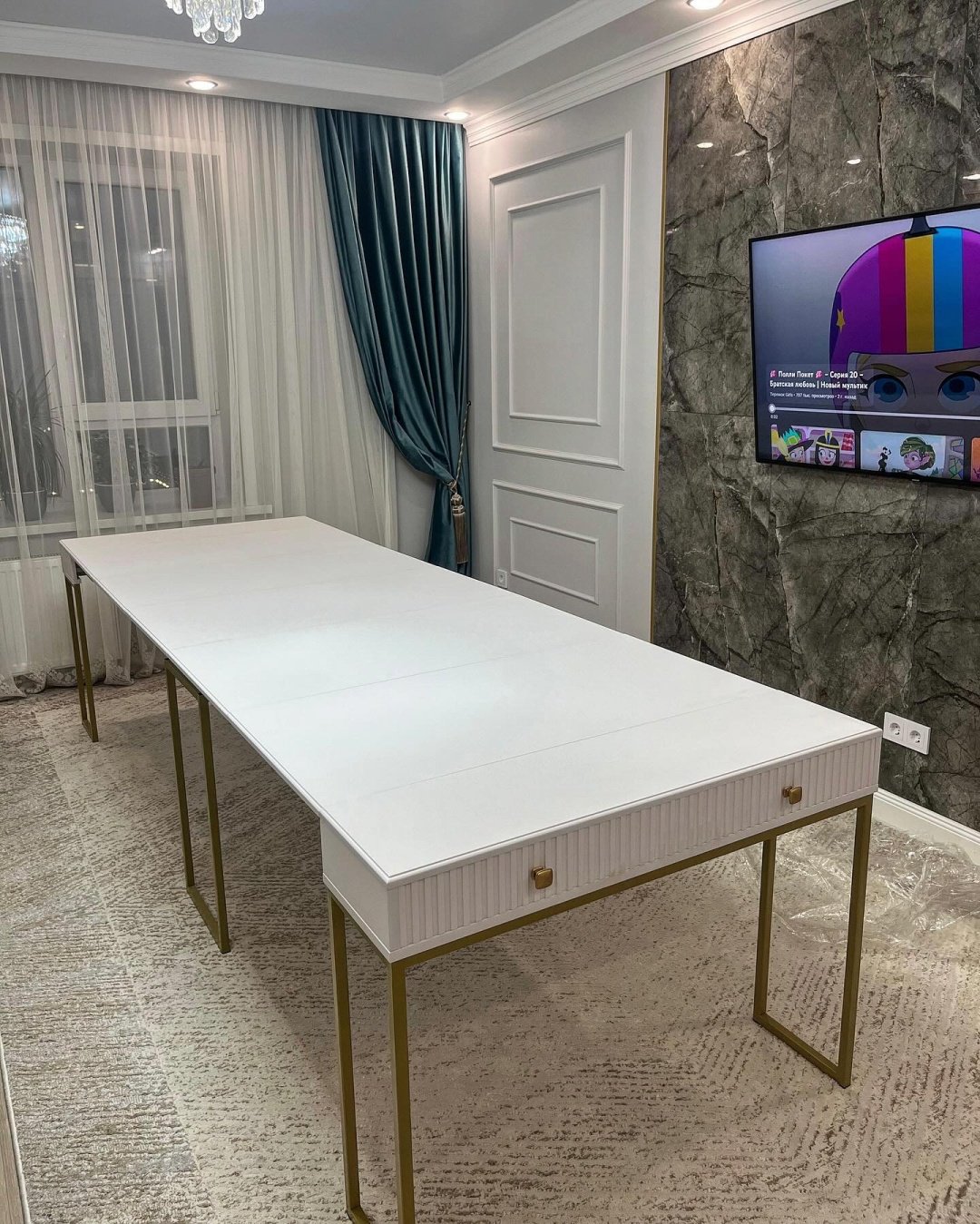Стол консоль-трансформер Ип Мереке Валенсия, 300х100x76 см, МДФ, белый, золотистый купить,NaN