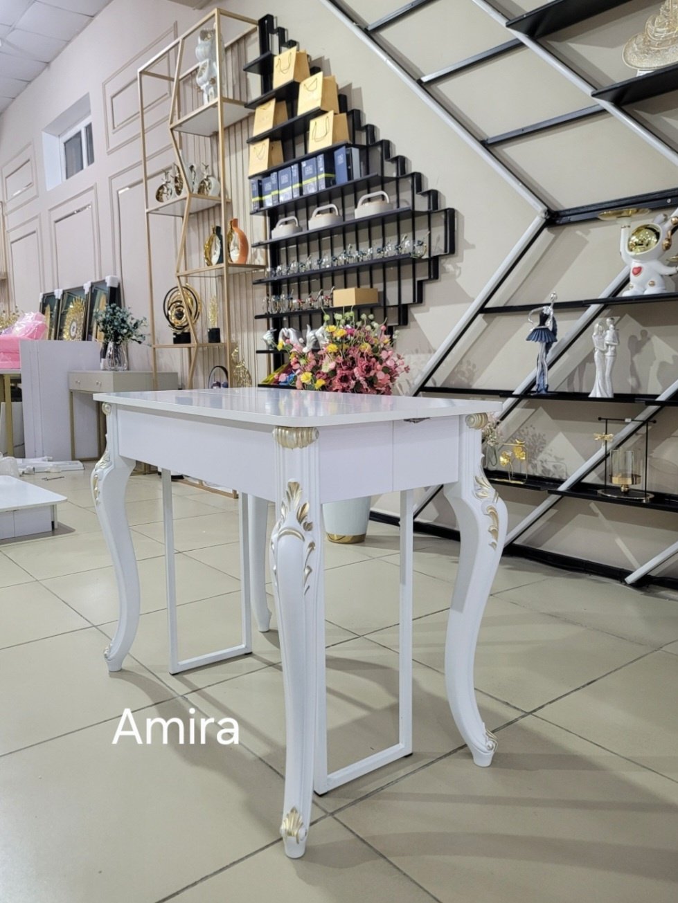 Стол консоль-трансформер Amira Amira патина gold 300, 300х100x76 см, ЛДСП, белый купить,NaN