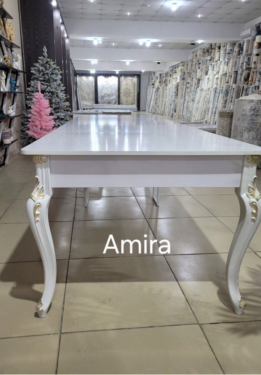 Стол консоль-трансформер Amira Amira патина gold 300, 300х100x76 см, ЛДСП, белый купить,NaN