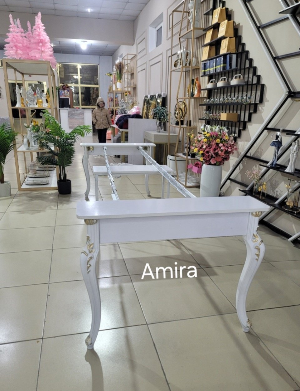 Стол консоль-трансформер Amira Amira патина gold 300, 300х100x76 см, ЛДСП, белый купить,NaN