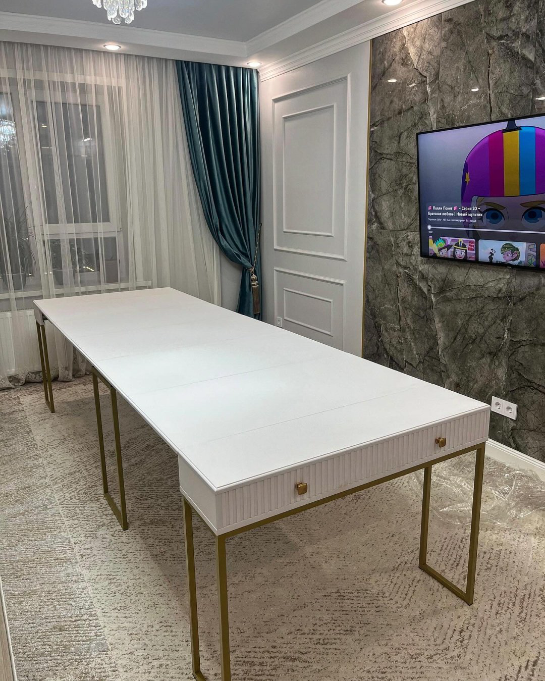 Стол консоль-трансформер Ип Мереке Валенсия, 500х100x76 см, МДФ, белый, золотистый купить,NaN