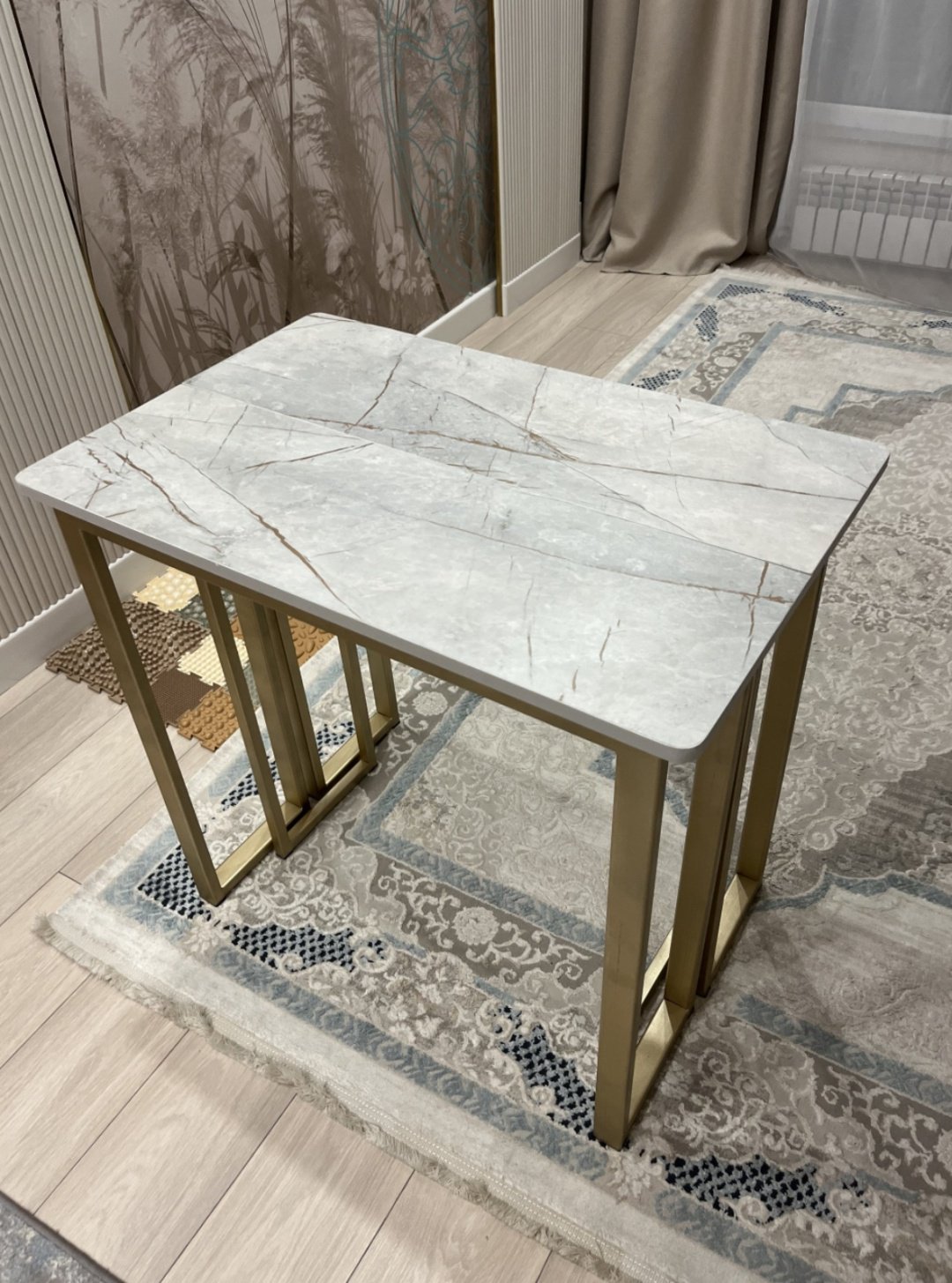 Раздвижной стол RBA, 300х80x75 см, ЛДСП, серый, золотистый купить,NaN
