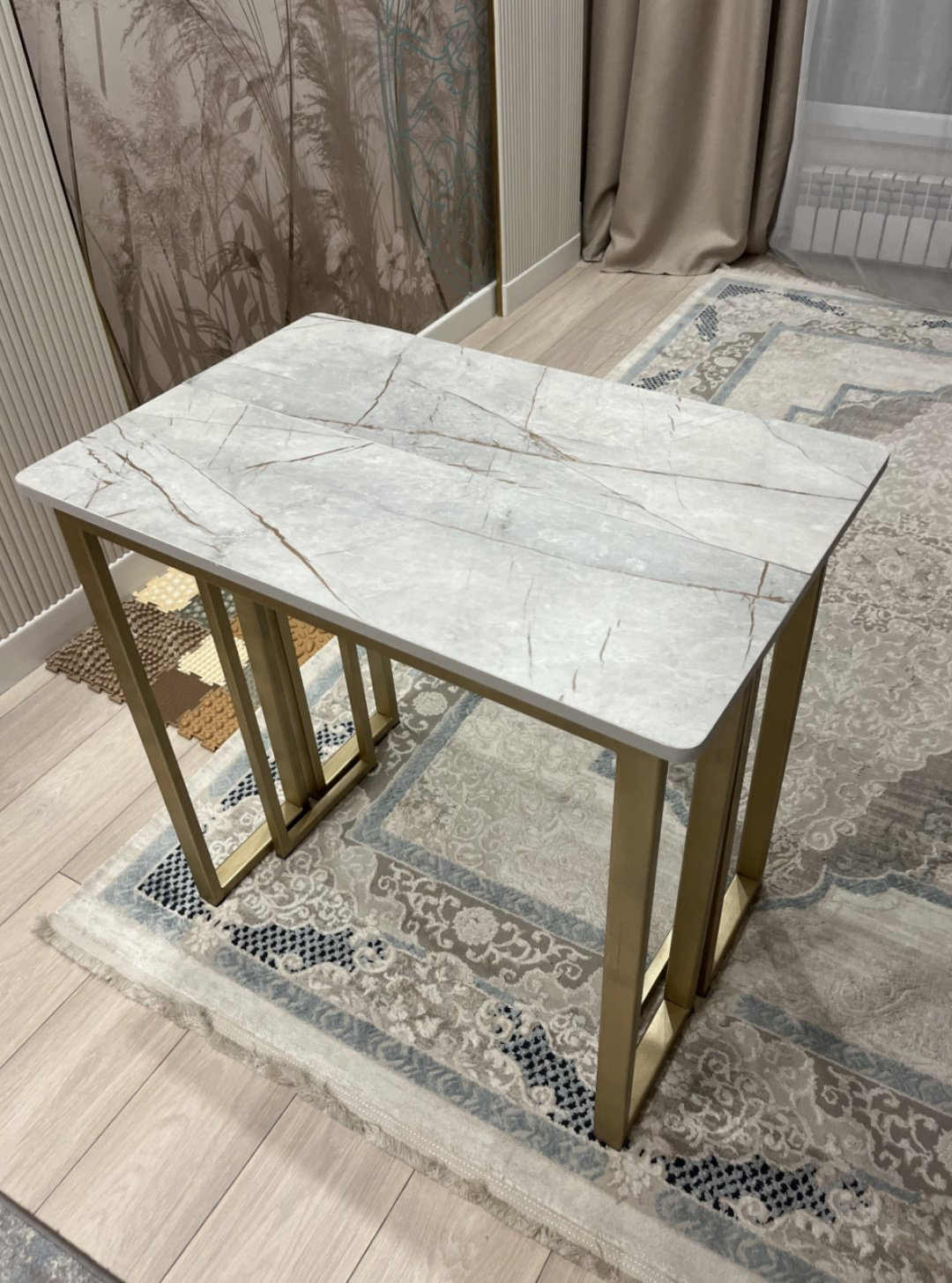 Раздвижной стол RBA, 300х80x75 см, ЛДСП, серый, золотистый купить,NaN