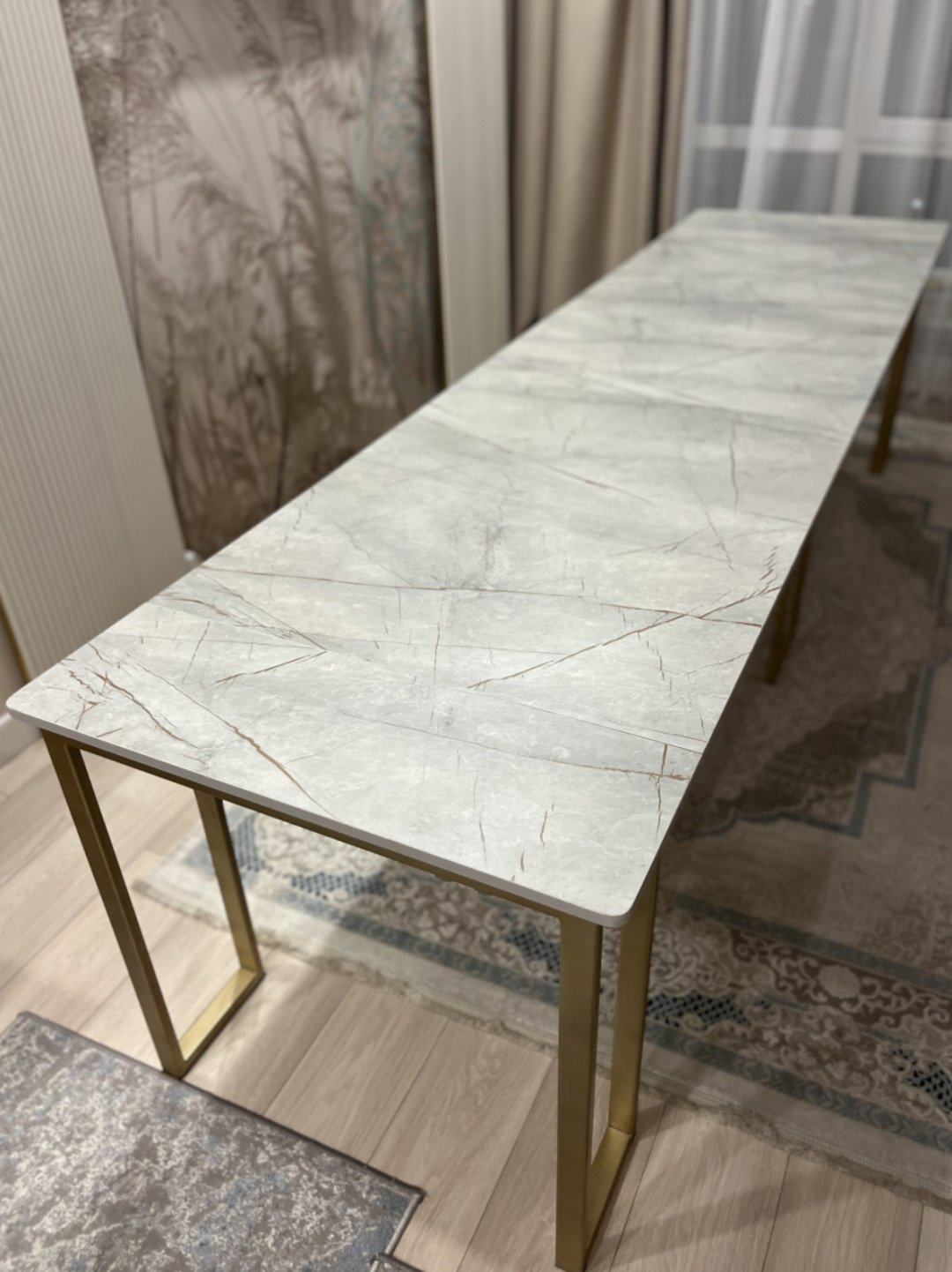 Раздвижной стол RBA, 300х80x75 см, ЛДСП, серый, золотистый купить,NaN