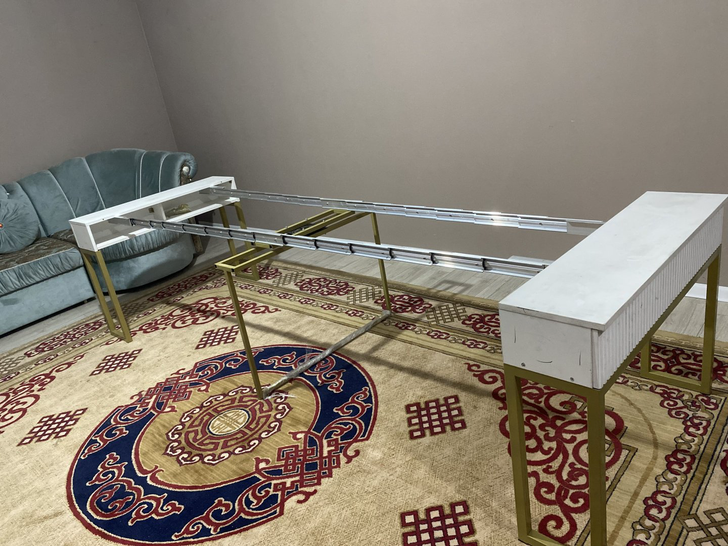 Стол консоль-трансформер Элегант, 400х100x76 см, ЛДСП, белый, золотой купить,NaN