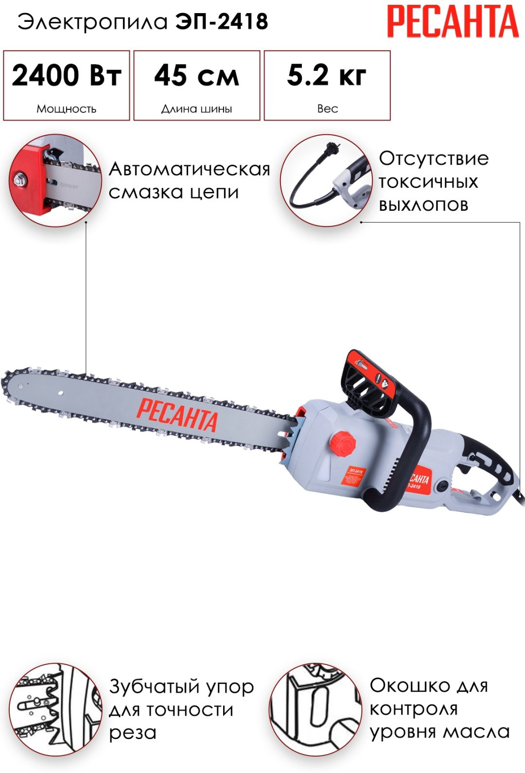 Цепная пила Ресанта электрическая ЭП-2418 купить,NaN
