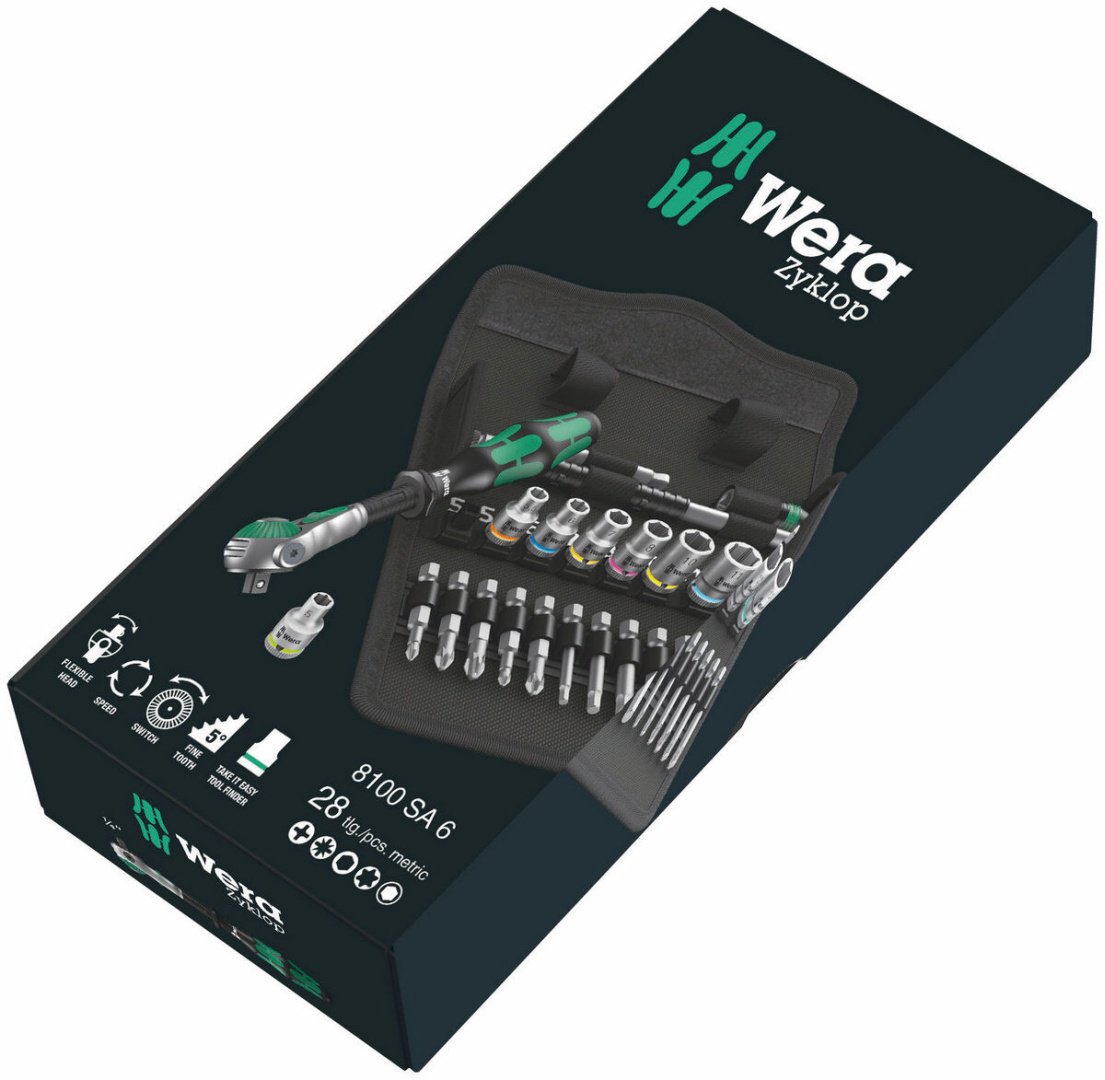 Набор инструментов и оснастки универсальный 28 в 1 Wera 8100 SA Zyklop Speed 05004016001 купить,0