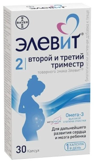 Bayer БАД Элевит второй и третий триместр 30 капсул купить,NaN