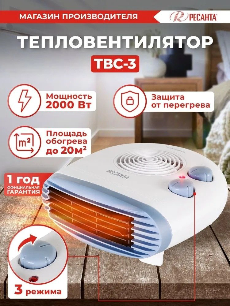Тепловентилятор Ресанта ТВС-3 белый купить,7890