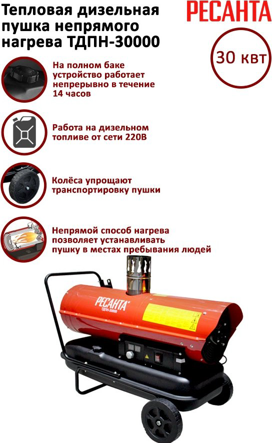 Тепловая дизельная пушка Ресанта ТДПН-30000, 30 кВт купить,NaN