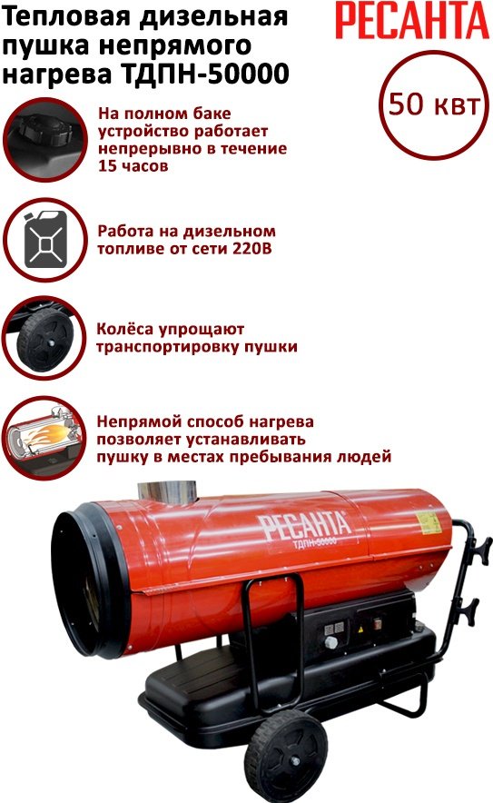 Тепловая дизельная пушка Ресанта ТДПН-50000, 50 кВт