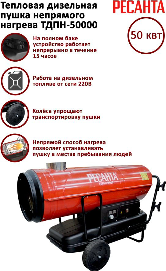 Тепловая дизельная пушка Ресанта ТДПН-50000, 50 кВт купить,NaN