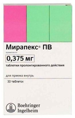 Мирапекс ПВ таблетки 0.375 мг 30 шт