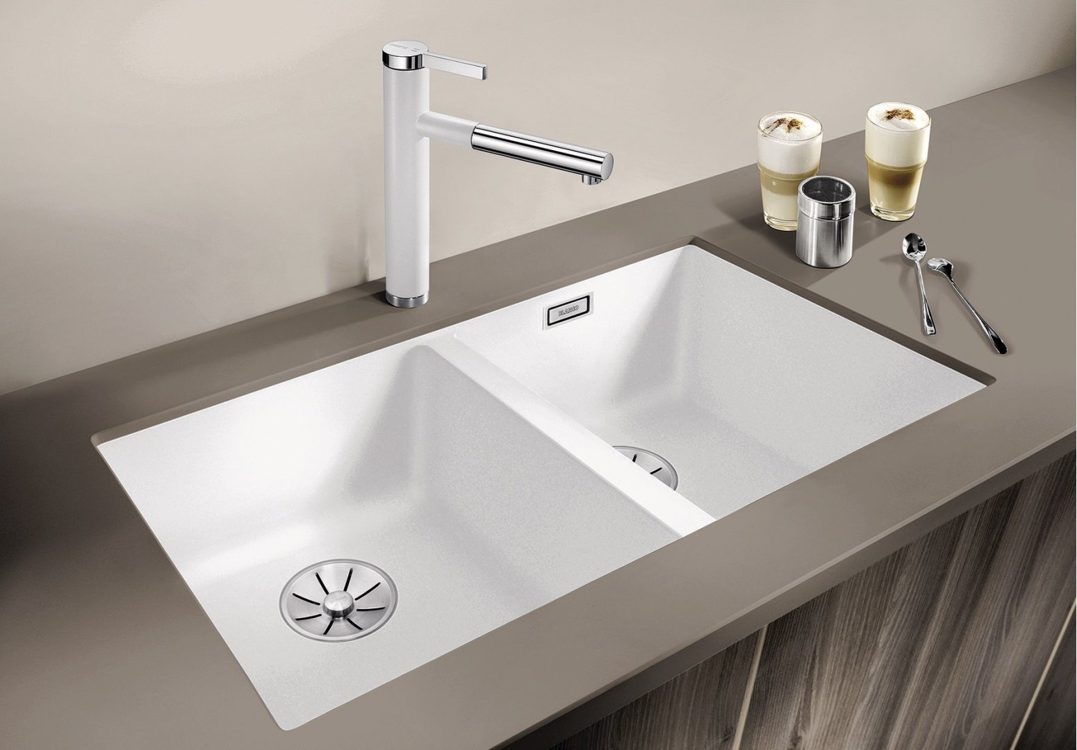 Кухонная мойка Blanco подстольная Subline 350/350-U 523578 белый купить,0