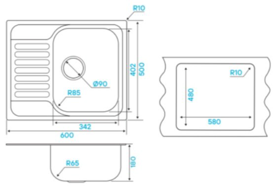 Кухонная мойка KuchenStern BASIS 45 AISI 304/R65 653SS60 врезная 40х34х19 см, нержавеющая сталь, тон алюметаллик купить,77763
