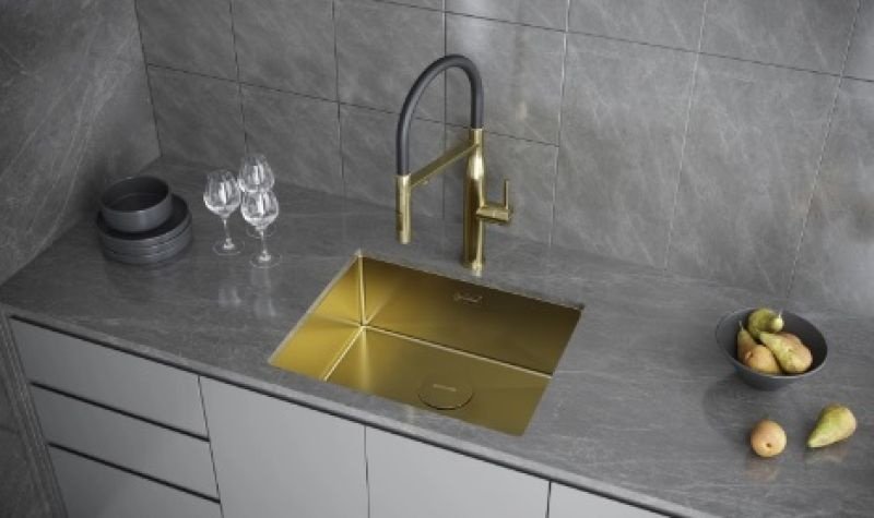 Кухонная мойка KuchenStern KRAFT 60 AISI 304/R10 интегрированная 54х44х20 см, нержавеющая сталь, тон золотистый купить,0