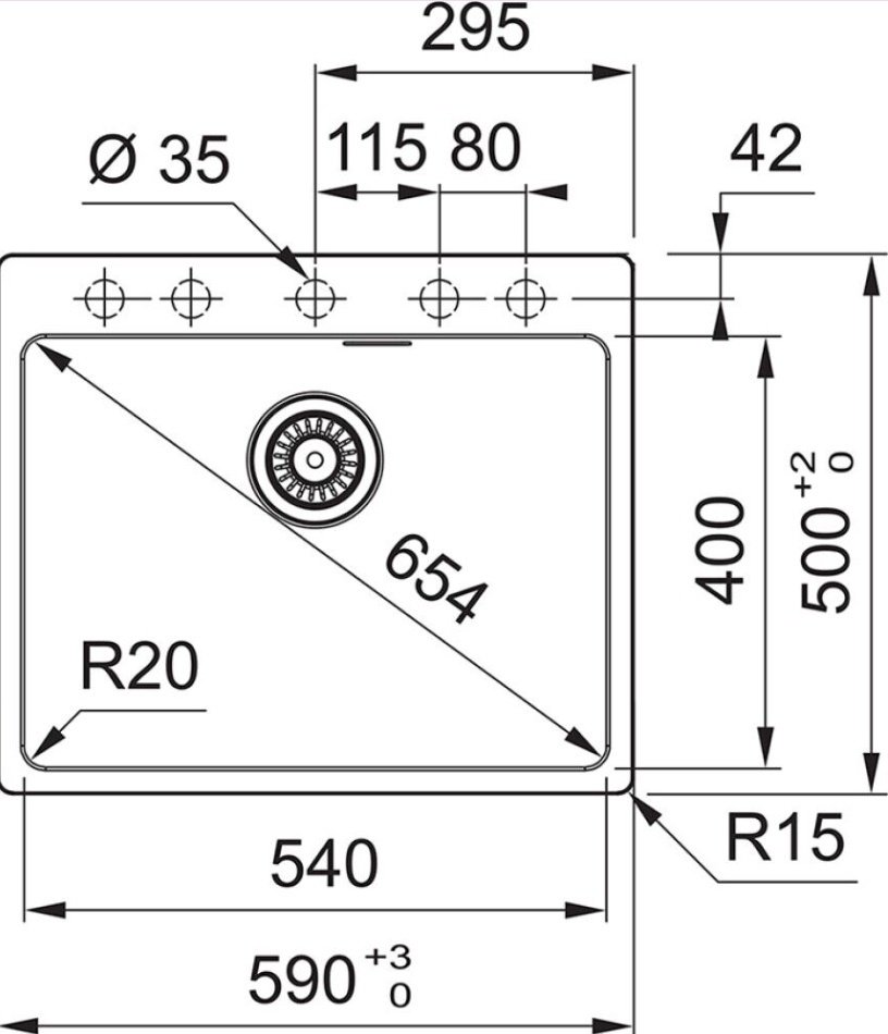 Кухонная мойка Franke MRG 610-54 черный матовый (114.0661.699) врезная 59х50х20 см, искусственный камень, тон черный купить,0