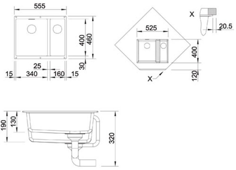 Кухонная мойка Blanco Subline 340/160-U подстольная 55.5х46х19 см, искусственный гранит, тон черный купить,0