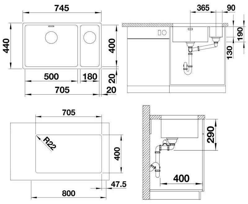 Кухонная мойка Blanco Andano 500/180-U 522989 74.5x19 серебристый купить,412482