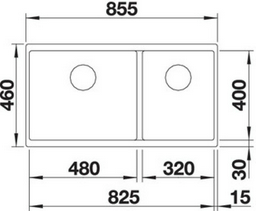 Кухонная мойка Blanco 480/320-U 523591 подстольная 46.6х85.5х20 см, гранит