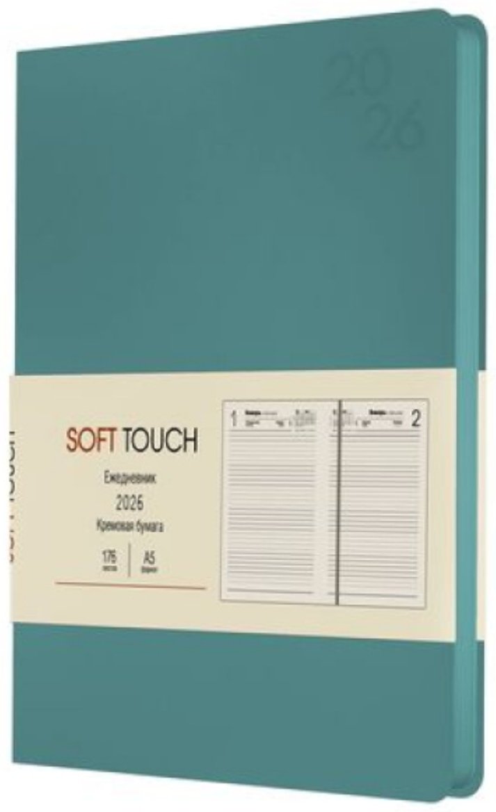 Ежедневник Listoff Soft Touch. Бирюзовый, A5, 176 л, бирюзовый