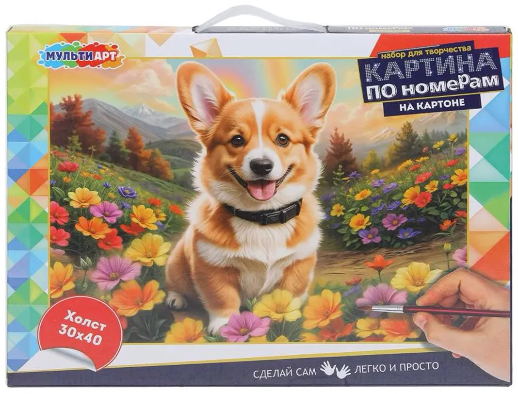 Картина Мульти Арт Корги в цветах холст на картоне 40x30 см