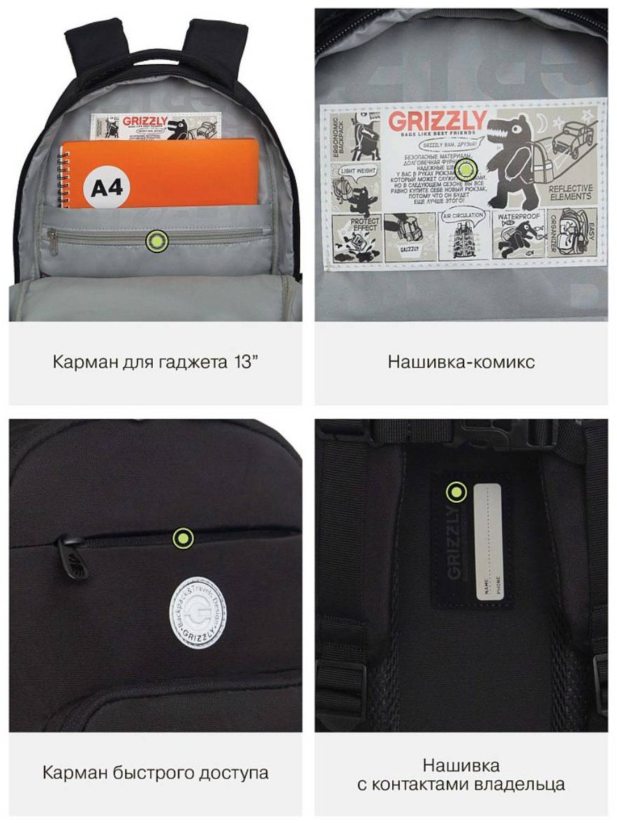Рюкзак Grizzly полиэстер черный купить,NaN