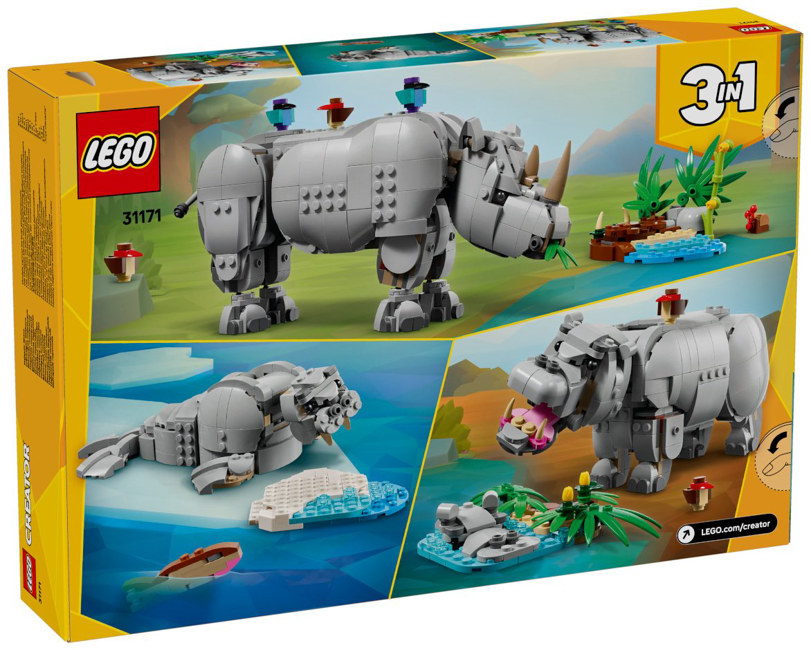 Конструктор LEGO Дикие животные: Величественный носорог с птицами Creator, деталей 780 шт купить,NaN