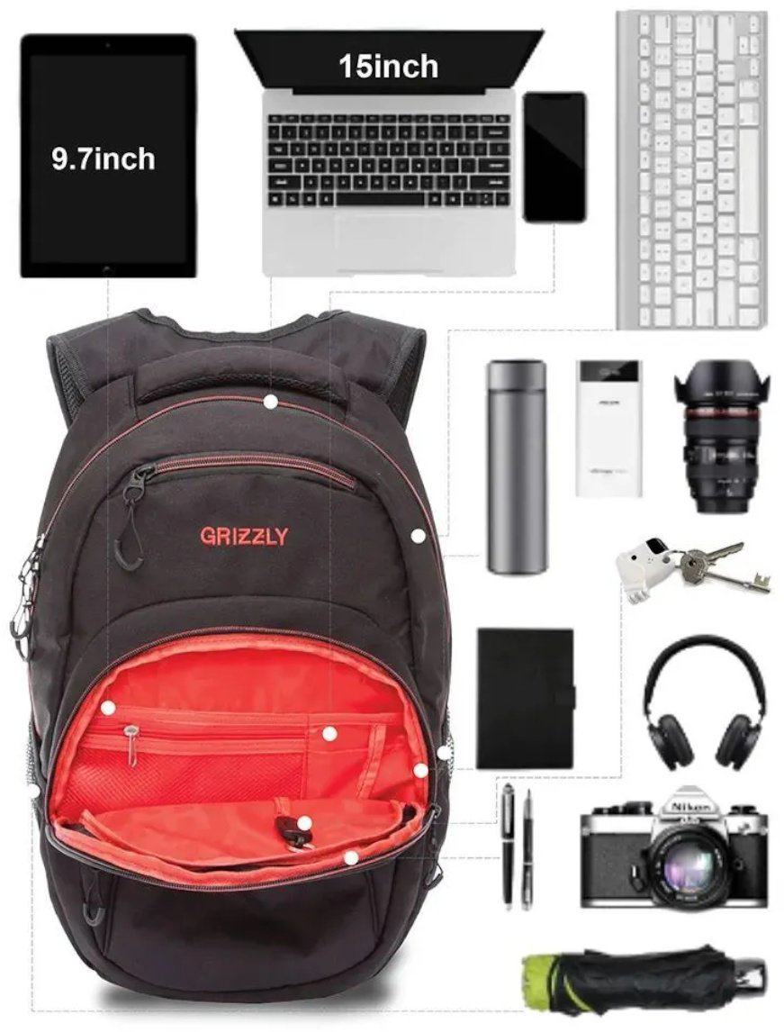 Рюкзак Grizzly полиэстер черный купить,NaN