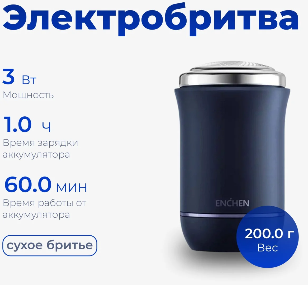 Электробритва Enchen Traveller Mini Shaver синяя - ForteMarket Электробритва Enchen Traveller Mini Shaver синяя купить,0