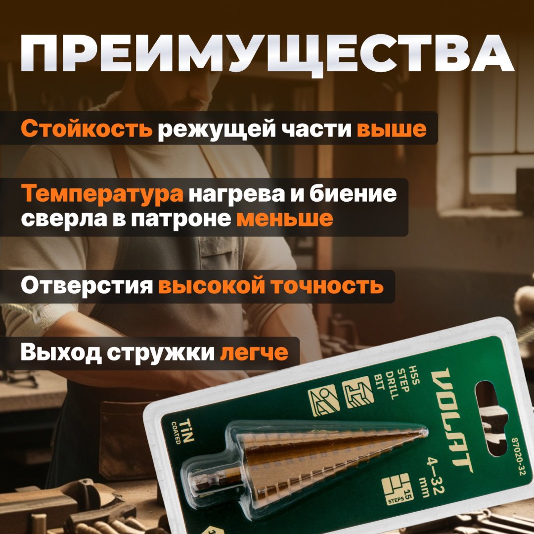 Сверло Волат ступенчатое 87020-32 32 мм, 1 шт. - ForteMarket Сверло Волат ступенчатое 87020-32 32 мм, 1 шт. купить,0