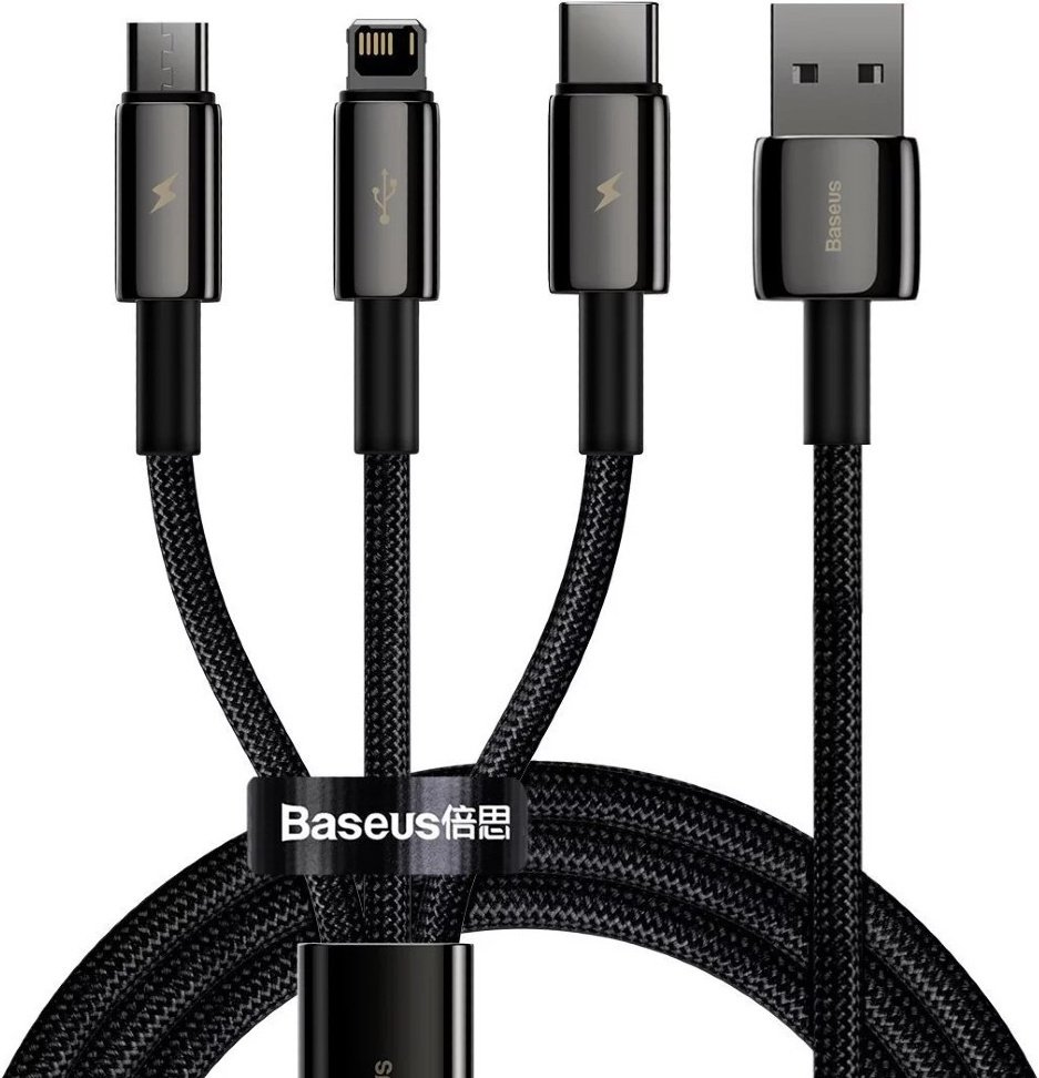 Кабель Baseus USB TypeC (M), micro-USB 2.0 (M), Lightning (M), 1.5 м, черный
