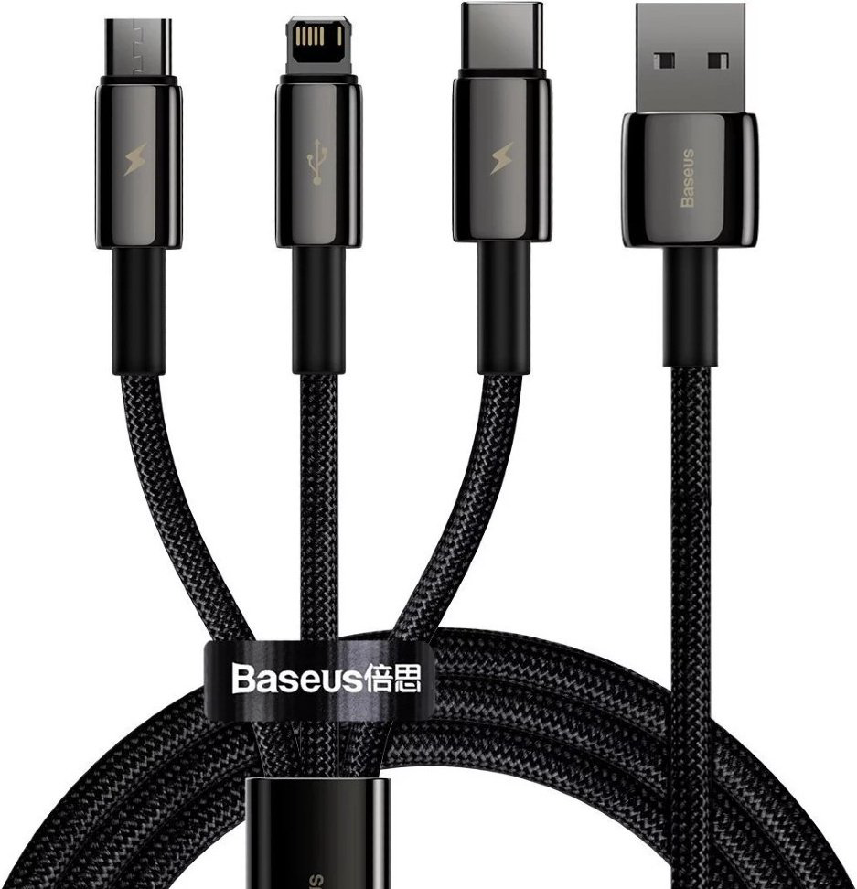 Кабель Baseus USB TypeC (M), micro-USB 2.0 (M), Lightning (M), 1.5 м, черный купить,NaN