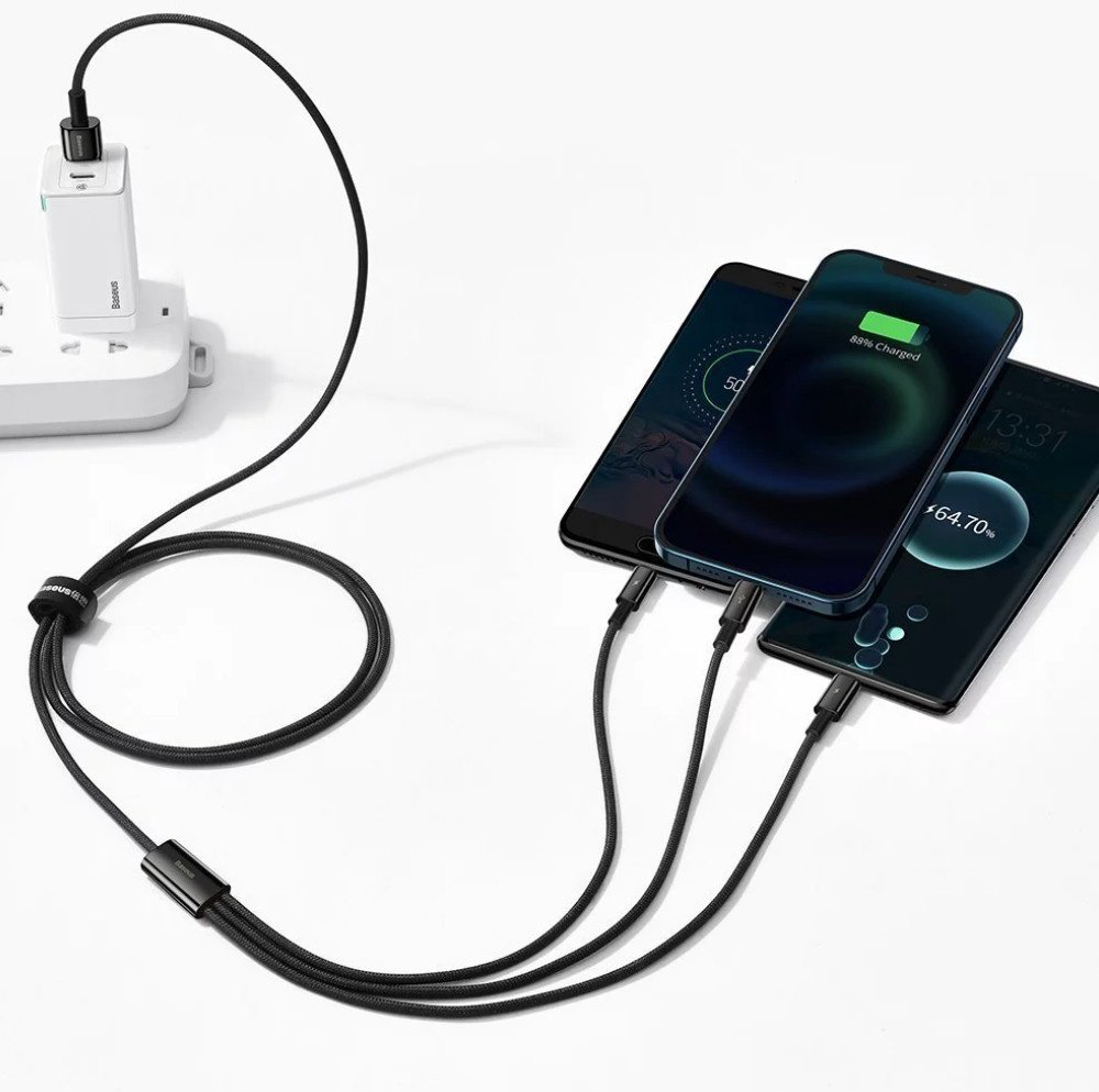 Кабель Baseus USB TypeC (M), micro-USB 2.0 (M), Lightning (M), 1.5 м, черный купить,NaN