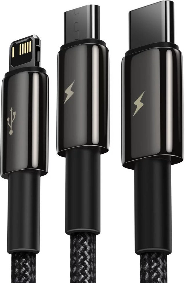 Кабель Baseus USB TypeC (M), micro-USB 2.0 (M), Lightning (M), 1.5 м, черный купить,NaN