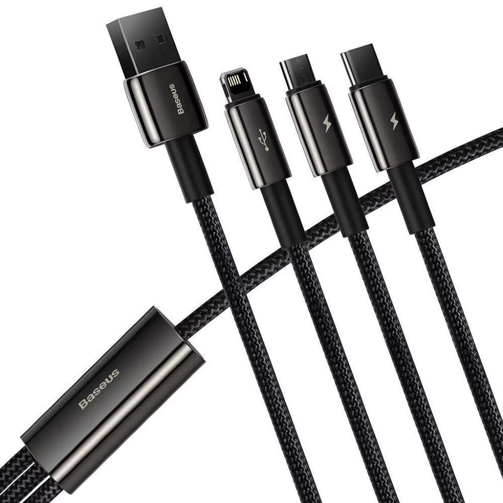 Кабель Baseus USB TypeC (M), micro-USB 2.0 (M), Lightning (M), 1.5 м, черный купить,NaN