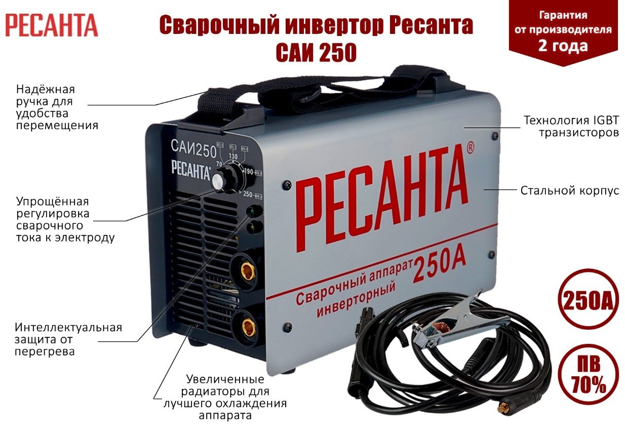Ресанта сварочный инвертор САИ-250 &#43; кейс (MMA)
