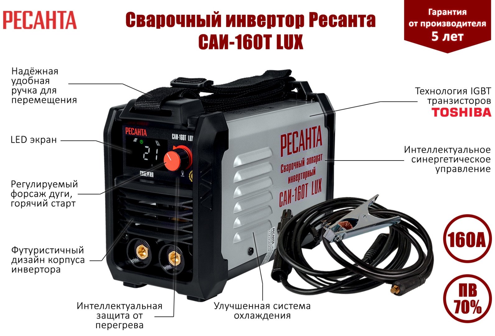 Ресанта сварочный инвертор САИ-160Т LUX (MMA)