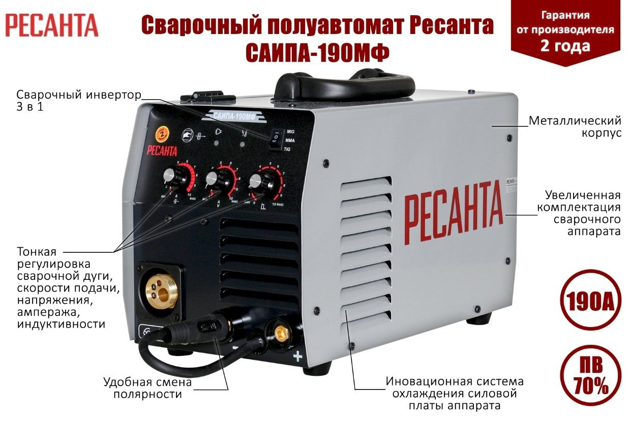 Ресанта сварочный инвертор САИПА-190МФ 65/24 (FCAW, TIG, MIG/MAG, MMA) купить,NaN