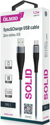 Кабель OLMIO USB 2.0 (M), USB TypeC (M), 1.2 м, серый