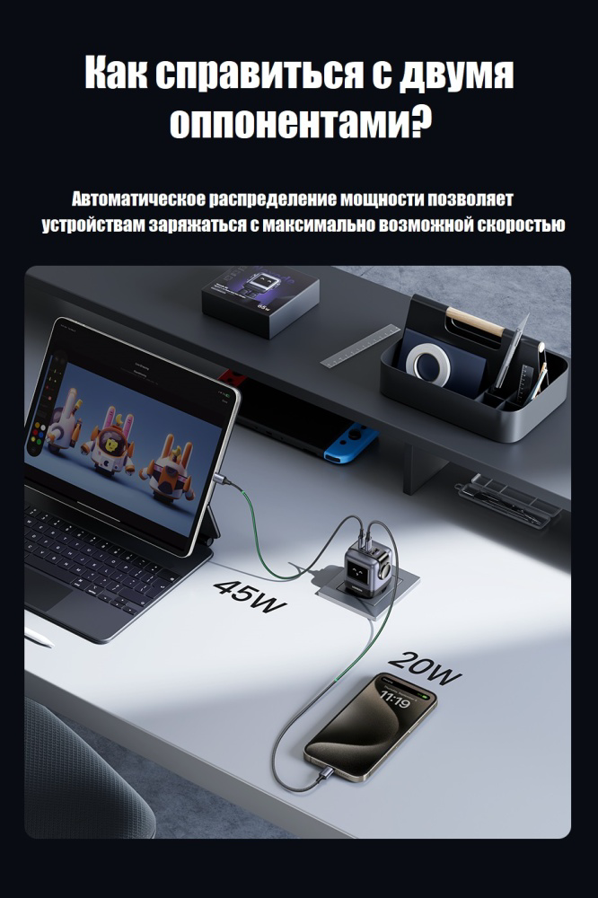 Зарядное устройство Ugreen Nexode RG 65W GaN Silver Black купить,15230