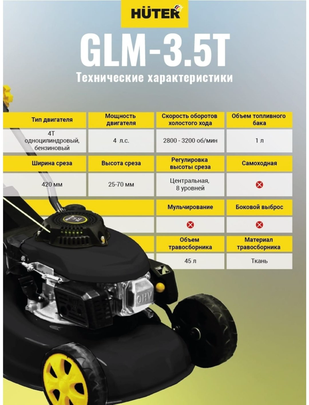 Газонокосилка колесная бензиновая Huter GLM-3.5T купить,97190