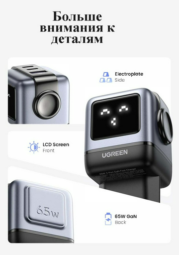 Зарядное устройство Ugreen Nexode RG 65W GaN Silver Black