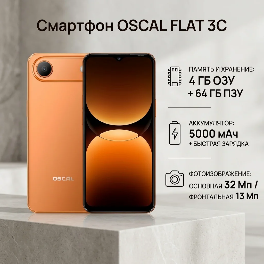 Смартфон Oscal Flat 3C 4/64GB оранжевый купить,NaN