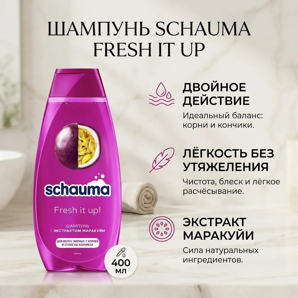 Шампунь Schauma Fresh it up маракуйя 400 мл купить,NaN