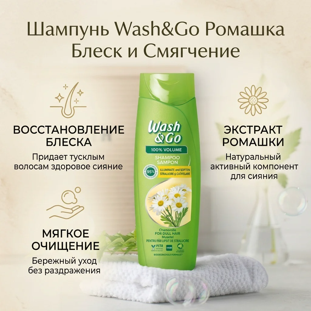 Шампунь Wash&Go блеск и смягчение ромашка 180 мл - ForteMarket Шампунь Wash&Go блеск и смягчение ромашка 180 мл купить,NaN