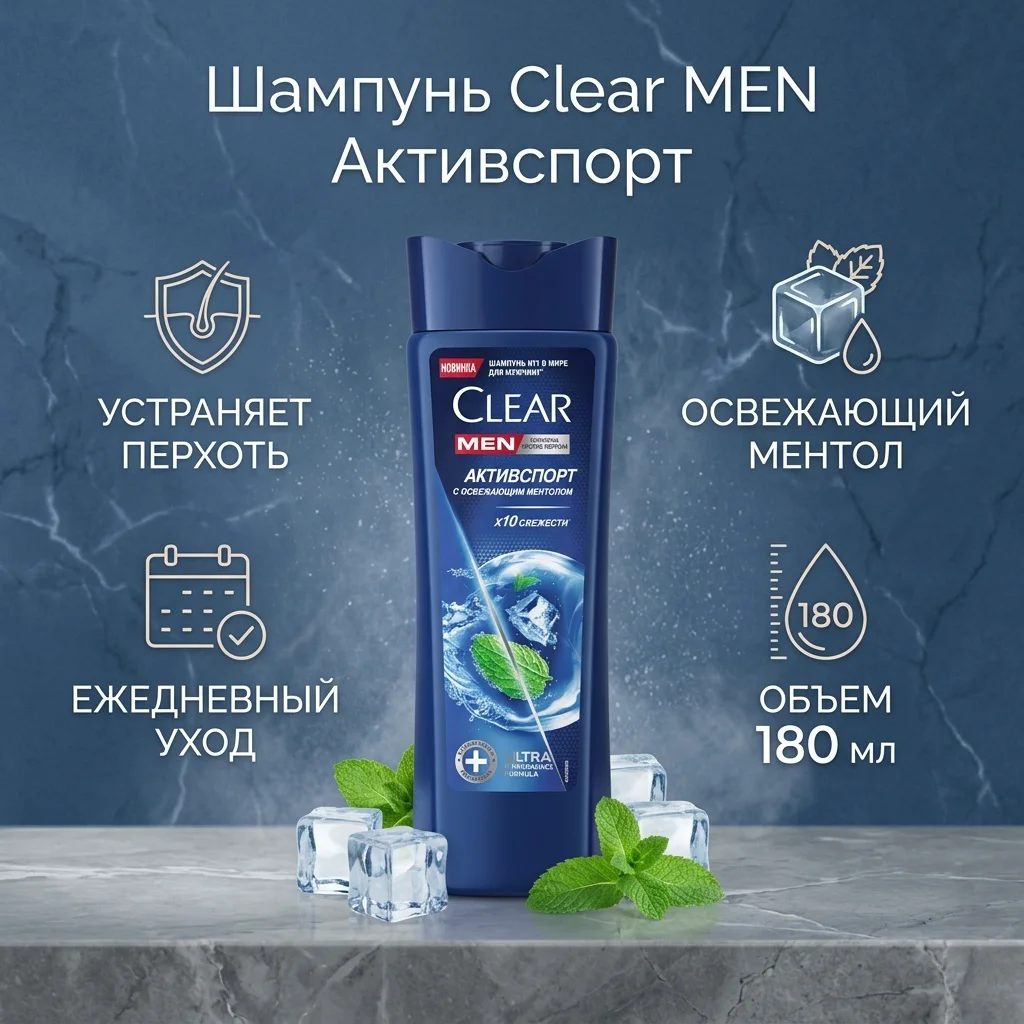 Шампунь Clear активспорт с освежающим ментолом 180 мл купить,NaN