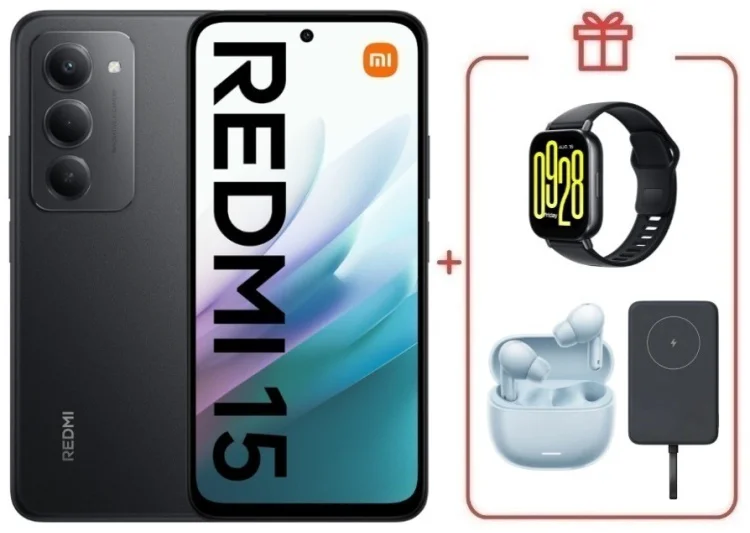 Смартфон Redmi 15 8 ГБ/256 ГБ черный + подарок купить,NaN