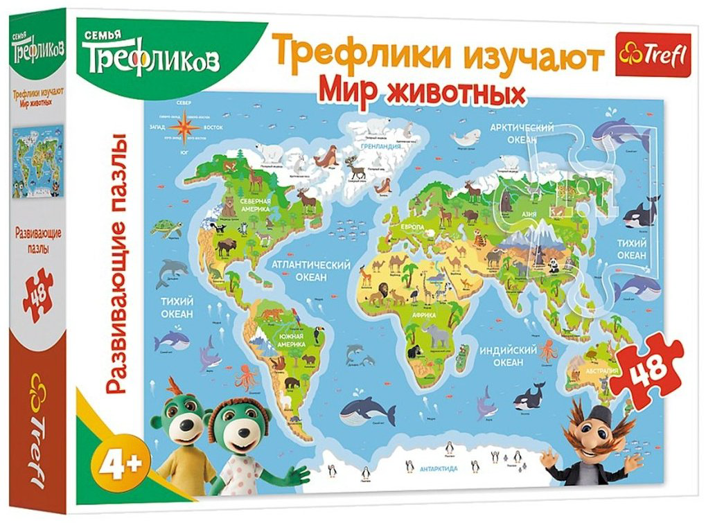 Пазл Trefl Трефлики изучают Мир Животных 15580 48 деталей купить,NaN
